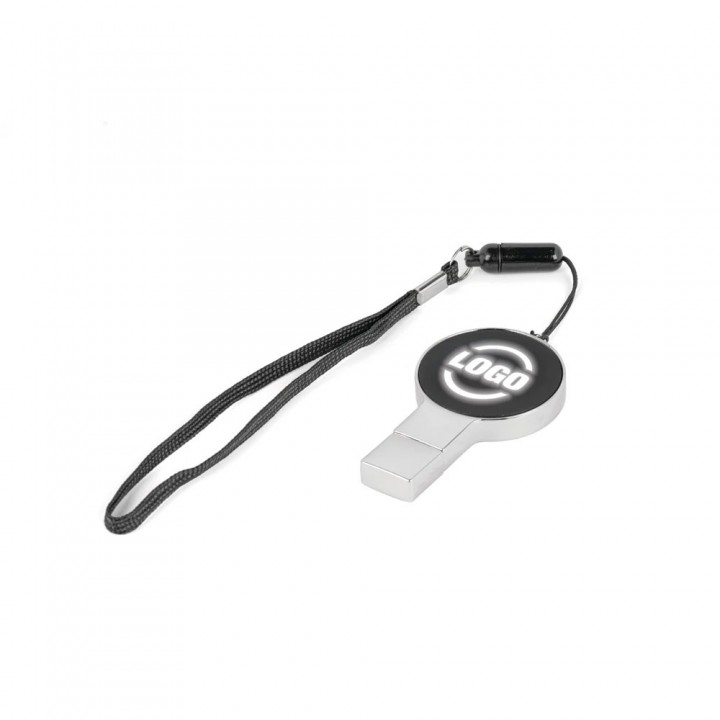 Askılı Yuvarlak Işıklı Logolu 16 GB Metal Lazer Markalamalı Promosyon USB Bellek